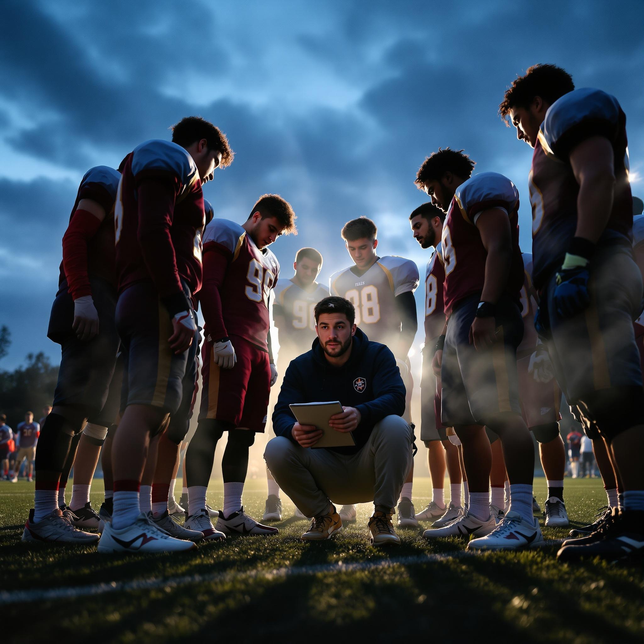 Young athletes in a team huddle